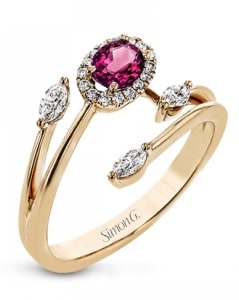 A Simon G fashion ring from the Tempera collection features a neon pink spinel.