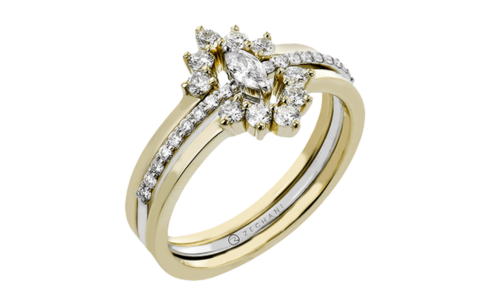 A close-up of a floral-inspired Zeghani engagement ring, available at Nash Jewellers.