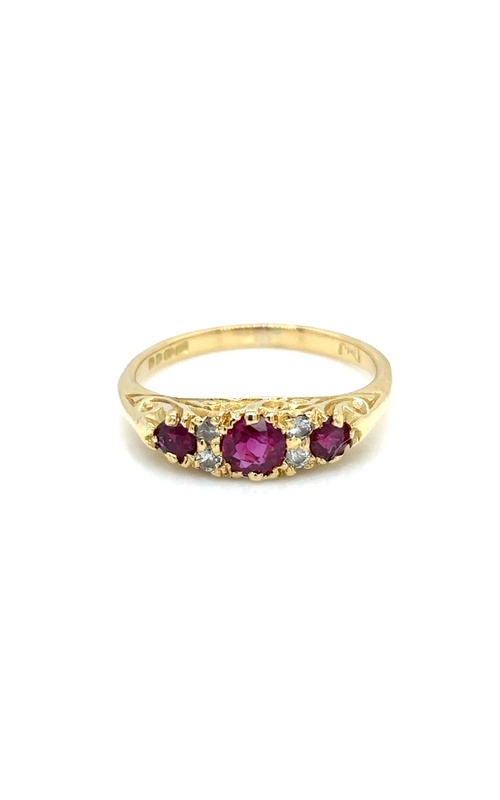Classic and sophisticated gold ring with three round red gemstones