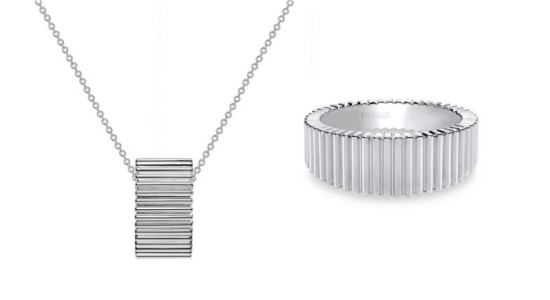 a matching necklace and fashion ring with the same ridged design